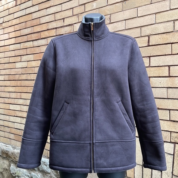 Lauren Ralph Lauren Black Faux Shearling Zip Jacket Size Small